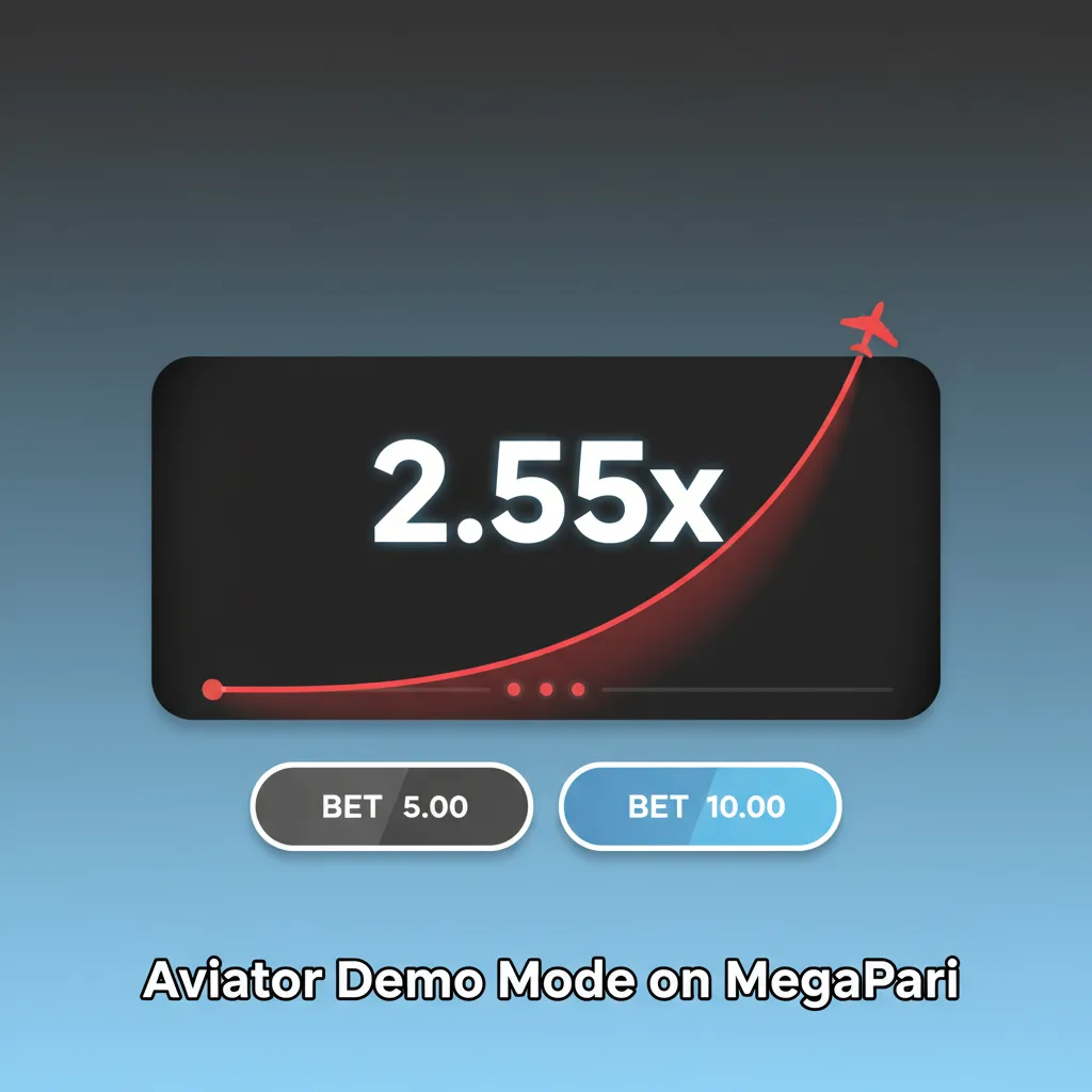 Aviator demo on MegaPari interface with virtual balance, multipliers, auto cash out, and dual bets.