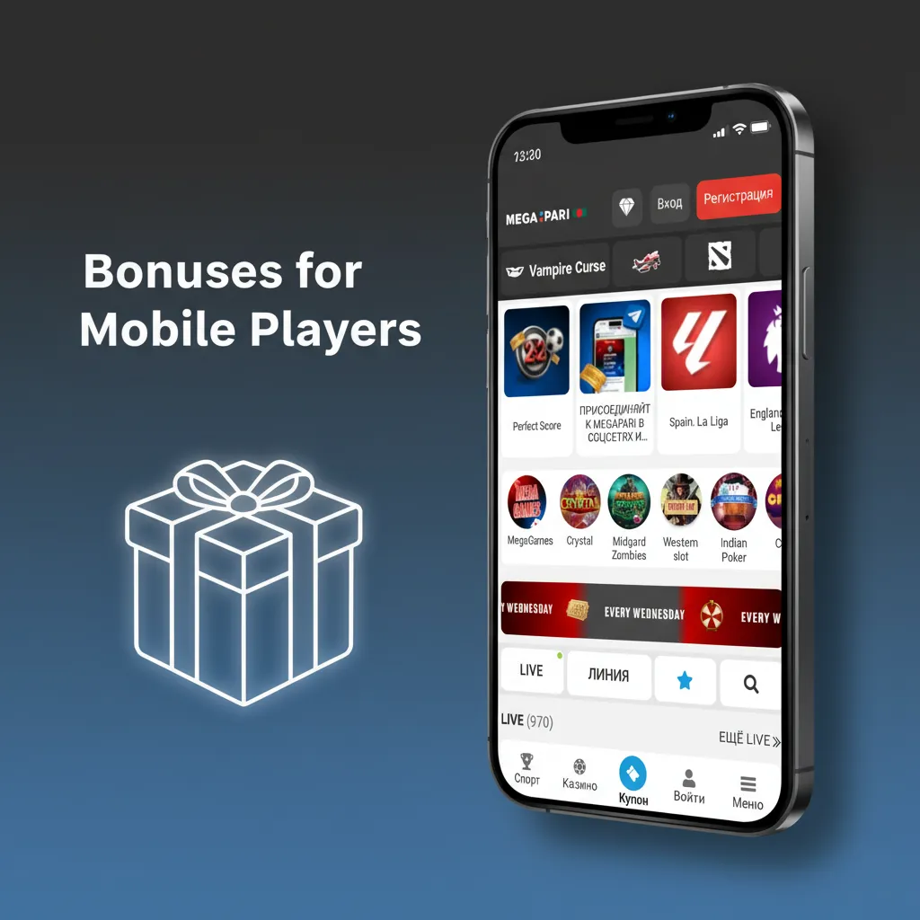 Mobile app promo screen showing sports welcome bonus, casino deposit match, and free bets for players in Pakistan.