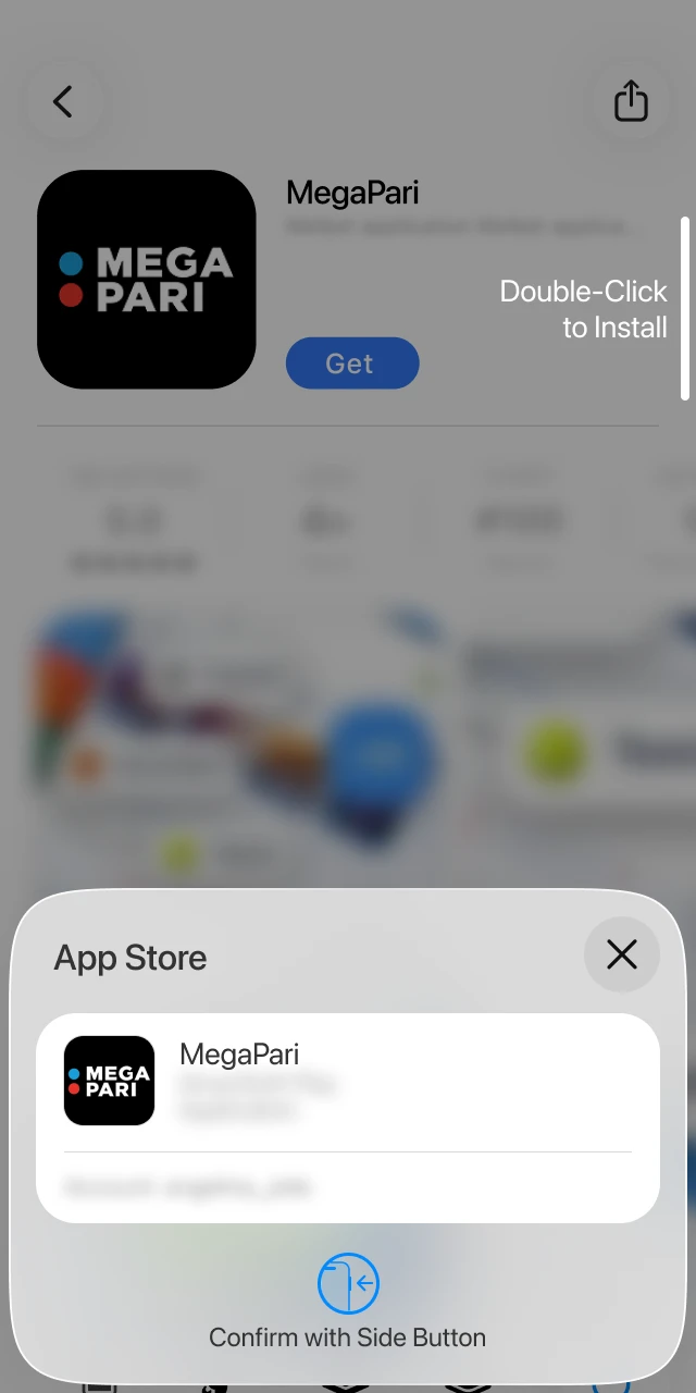 Clicking the Get or cloud icon in the App Store to begin installing Megapari on an iOS device.