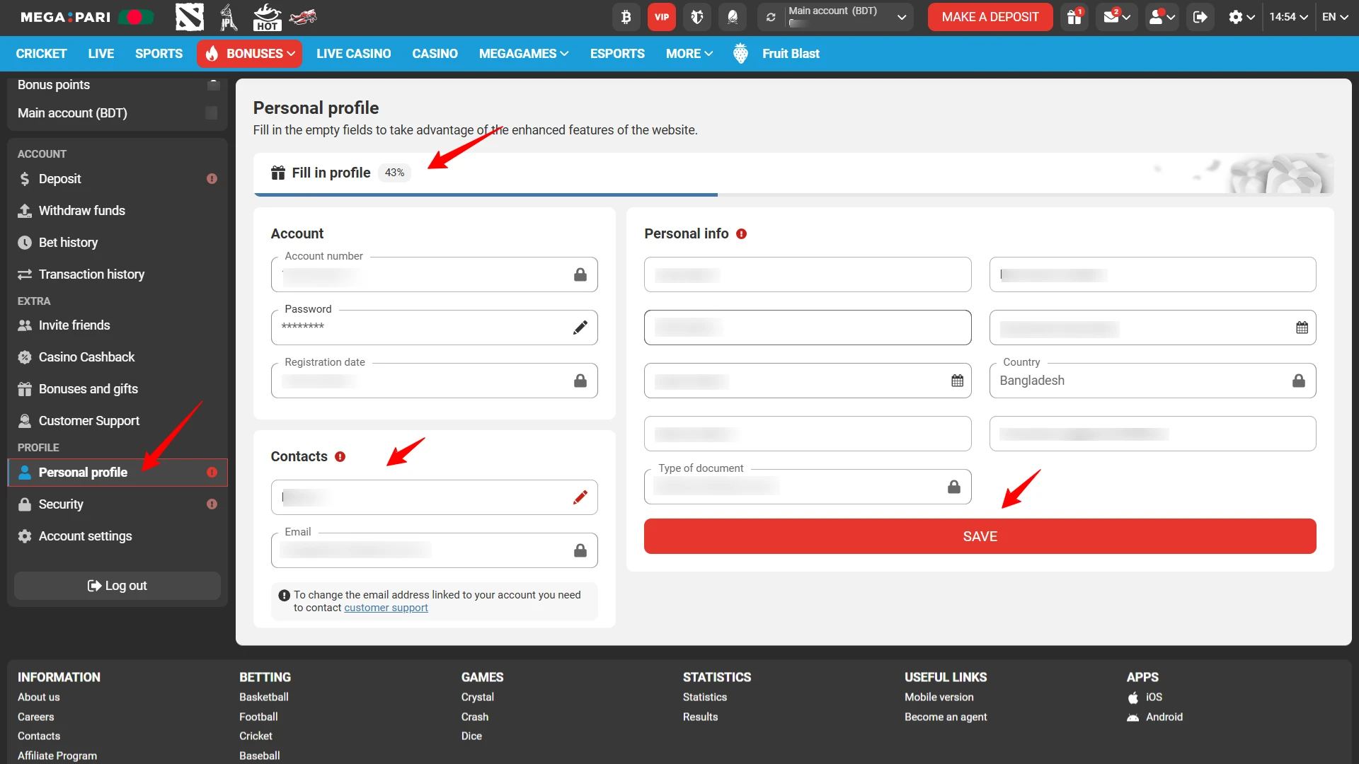 Verifying the phone number or email address during the Megapari app registration in Bangladesh.