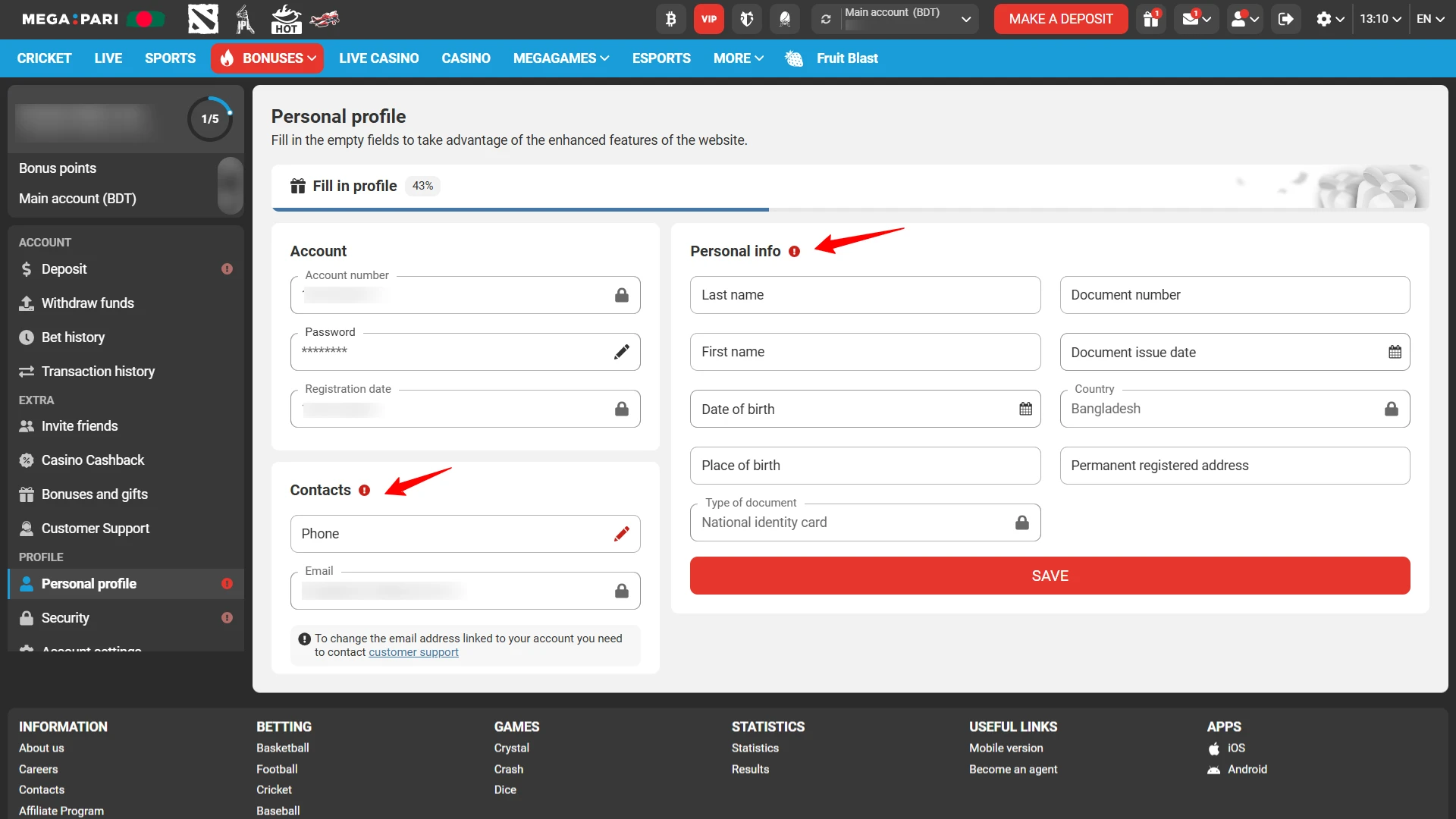 Account verification process in the Megapari app to ensure secure gaming and withdrawals in BD.