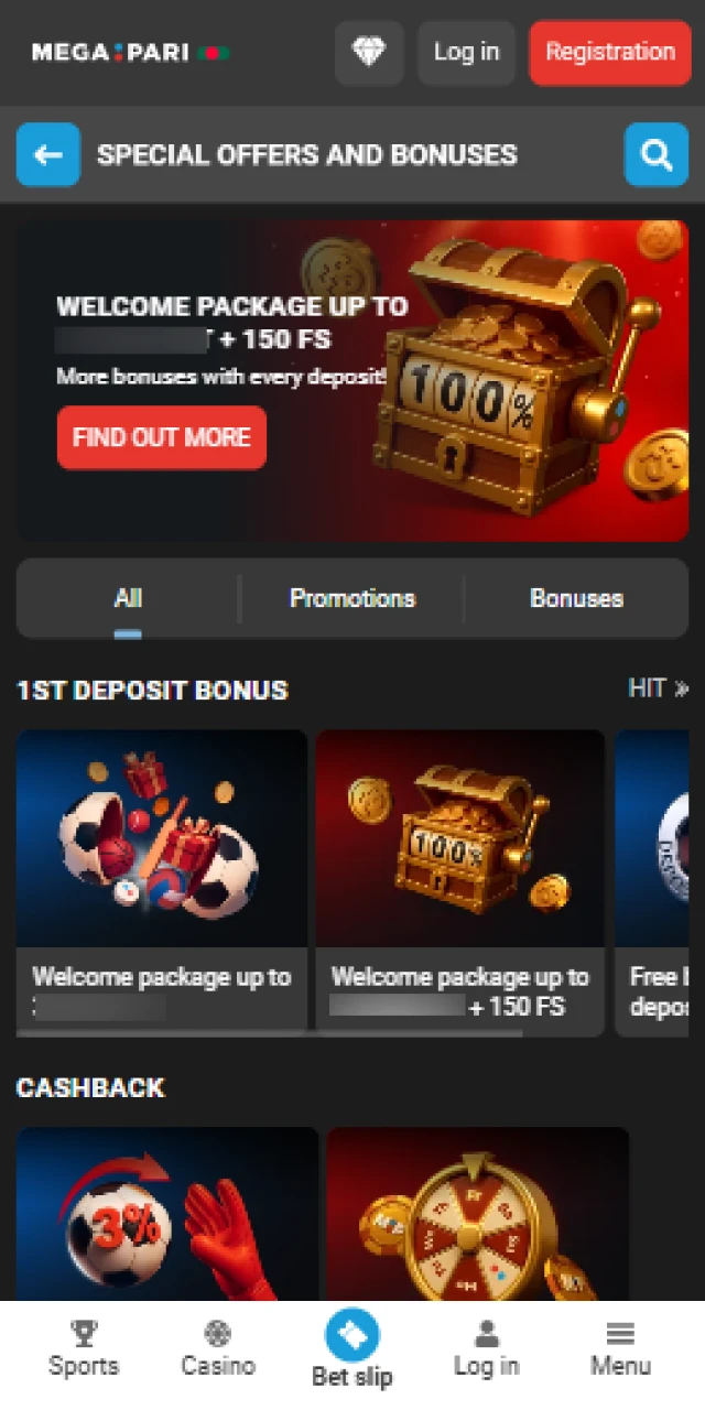 Megapari app Bangladesh mobile bonus interface showing welcome offers and promotions