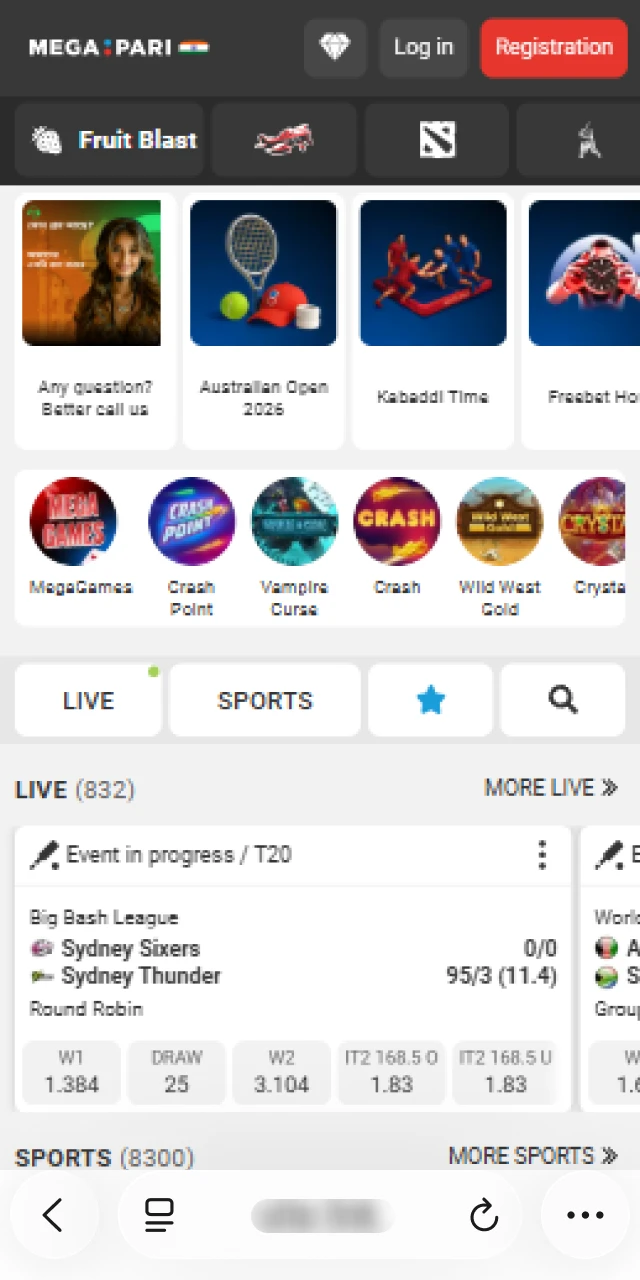 Clicking the iOS download link for the Megapari mobile app on an iPhone in India.