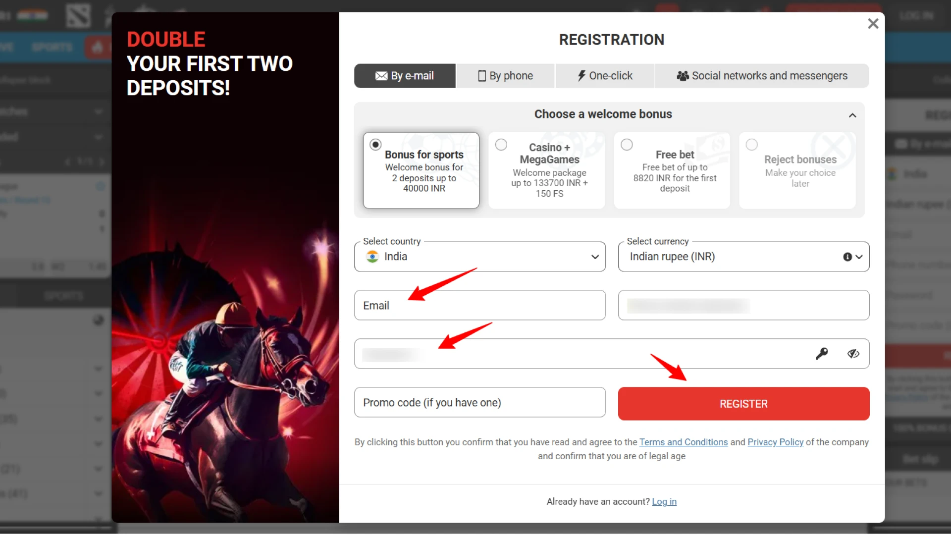 Step-by-step registration on the Megapari India website to access online casino games.