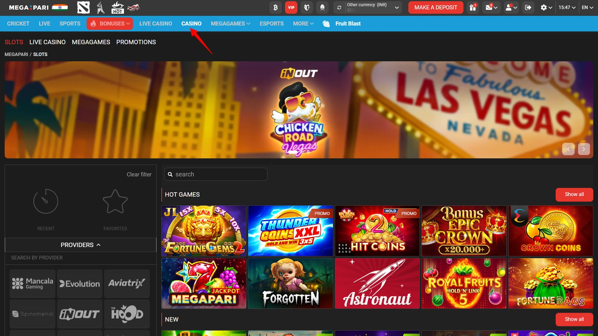 Accessing the Megapari casino lobby in India to play slots and live dealer games responsibly.