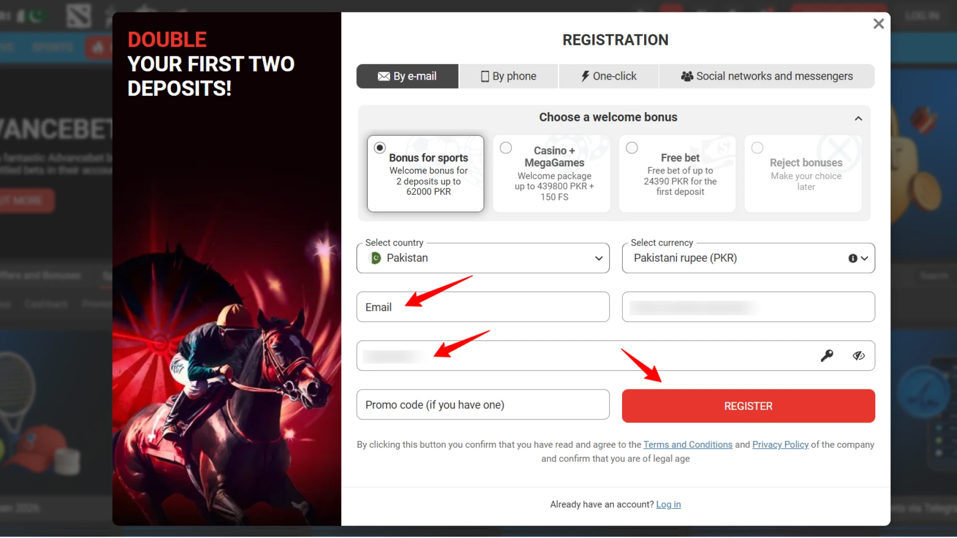 Creating a new account on the Megapari Pakistan website to access online casino games.