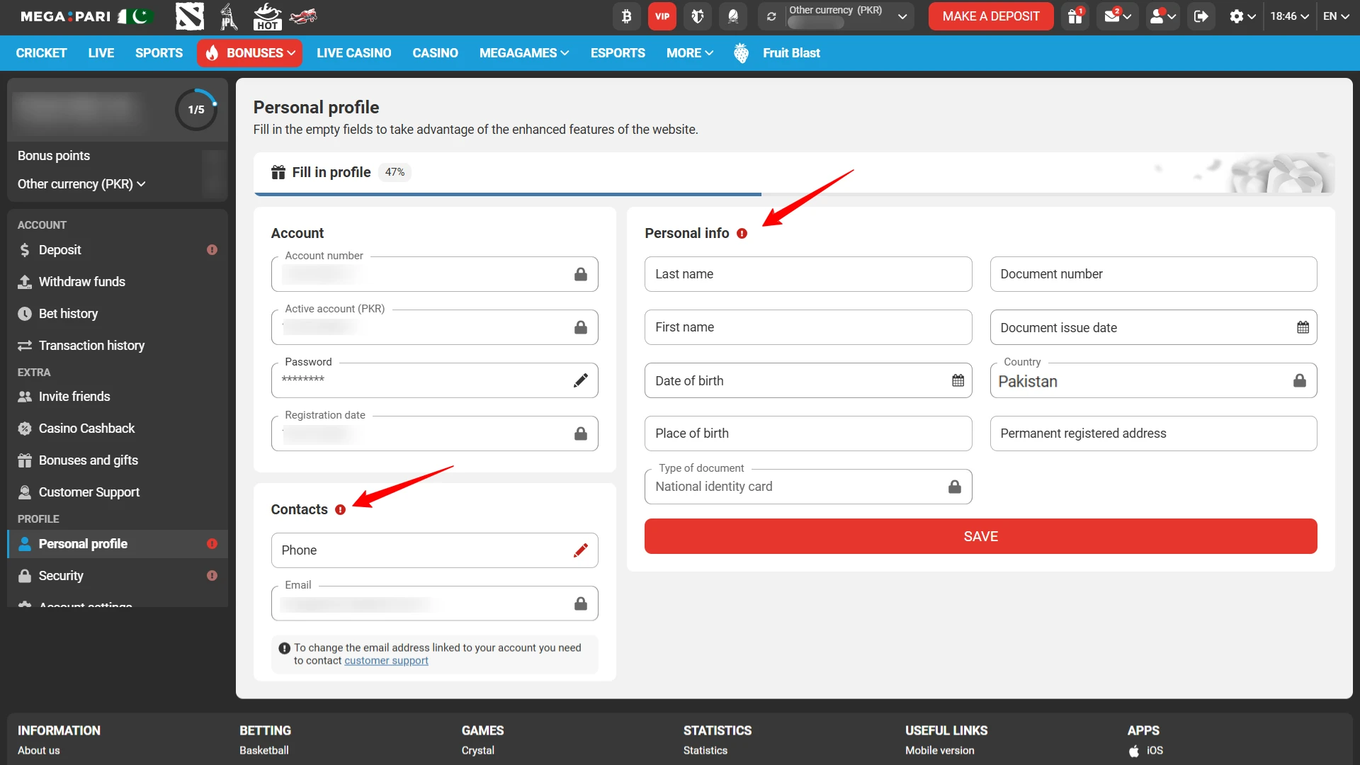 Completing the account verification process at Megapari PK to ensure secure gambling and fast payouts.