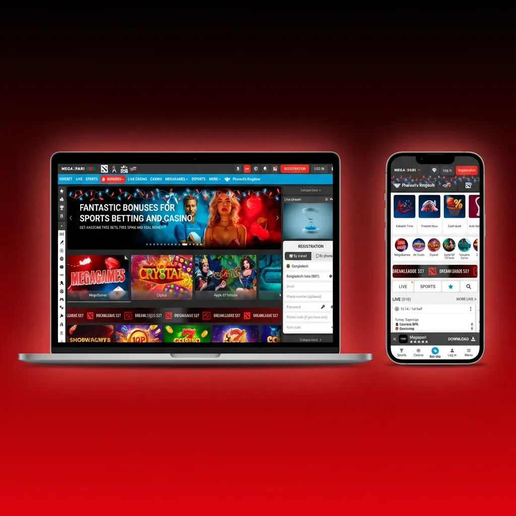 MegaPari website interface for Pakistan: top menu Sports, Live, Casino, eSports; quick filters, odds formats, PKR currency.