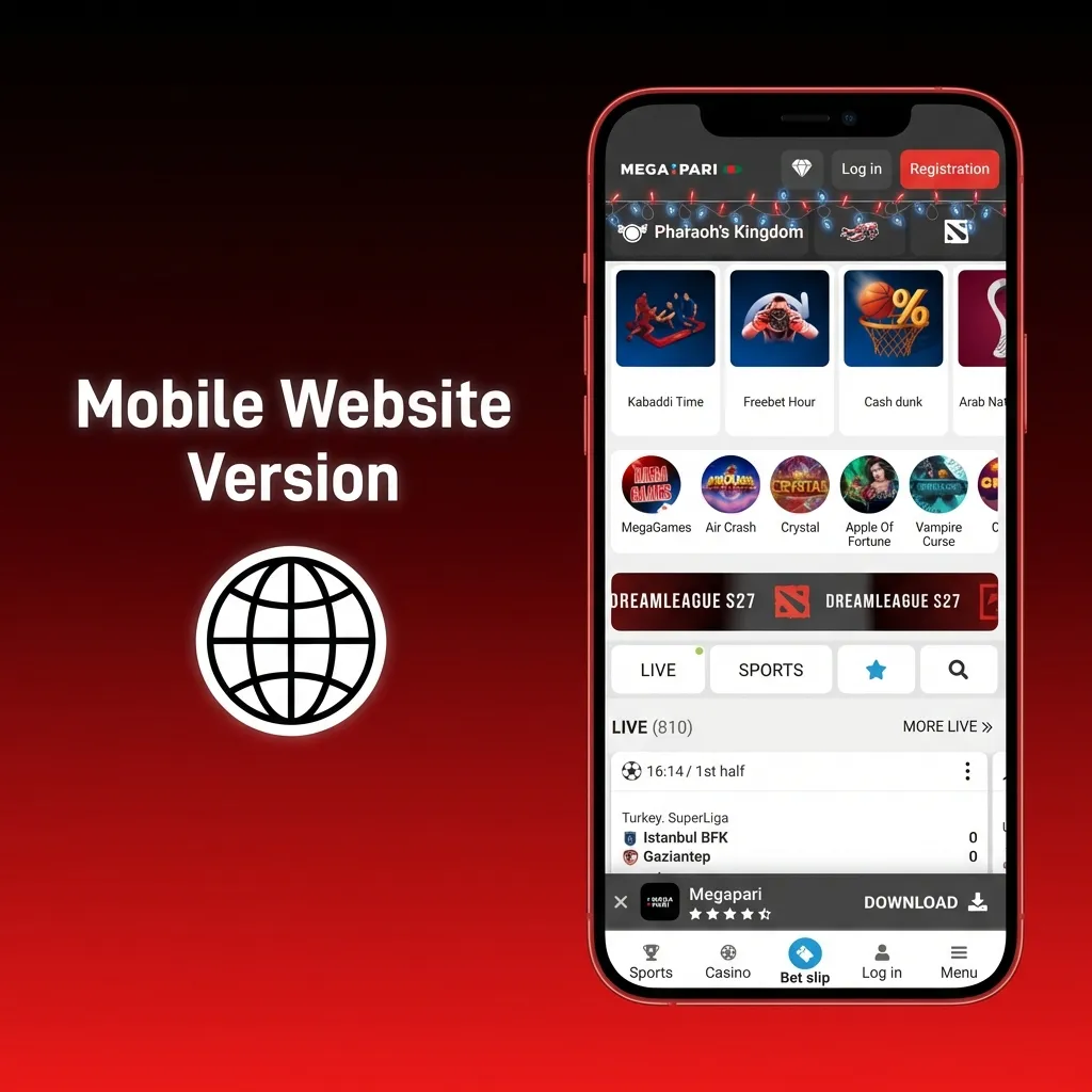 Mobile betting site with live odds, cash‑out, fast bet slip, live scores, cashier, casino; Android/iOS browsers, no install.