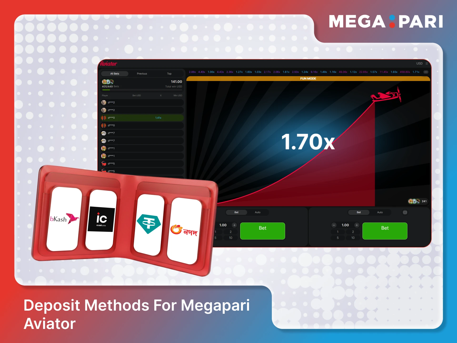 Use secure Megapari deposit methods to fund your Aviator account.