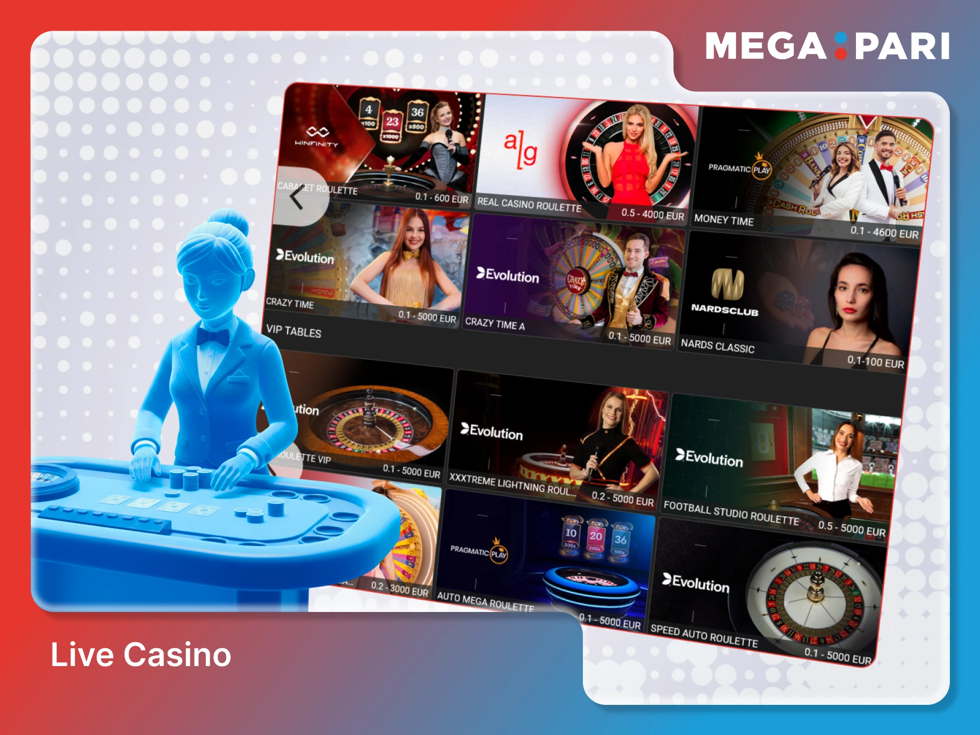 Play live casino games on the Megapari website in Bangladesh.
