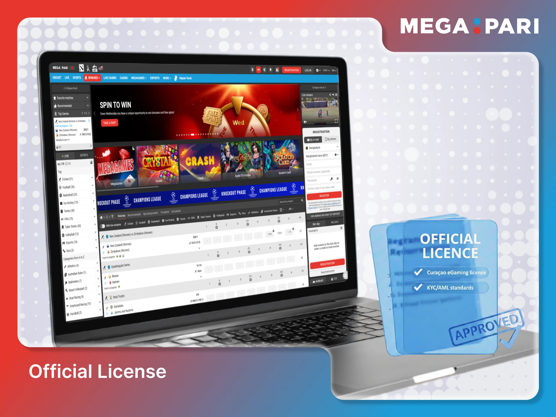 Verify the Official license of the Megapari betting and casino website.