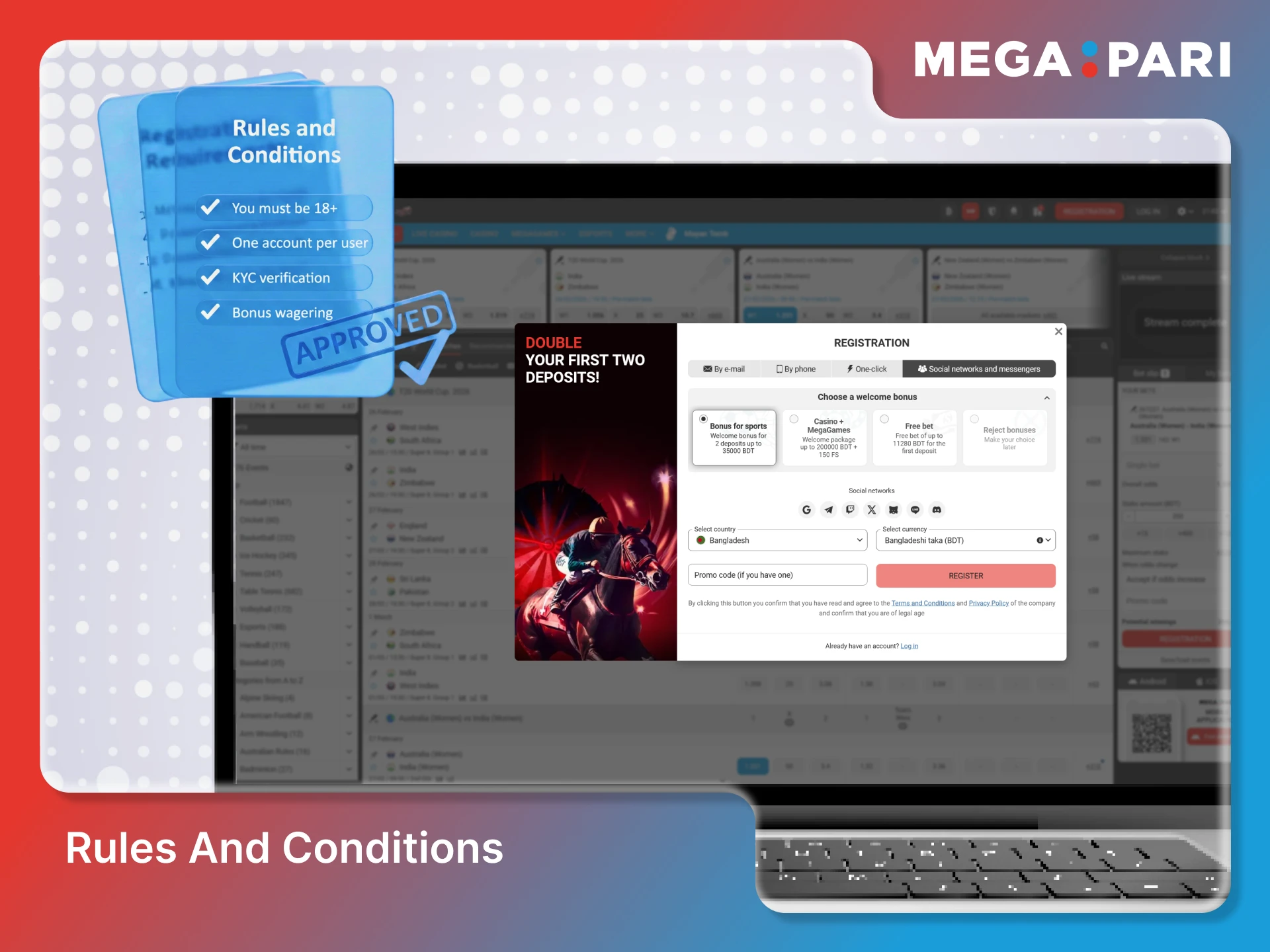 Review the rules and conditions of the Megapari betting website.