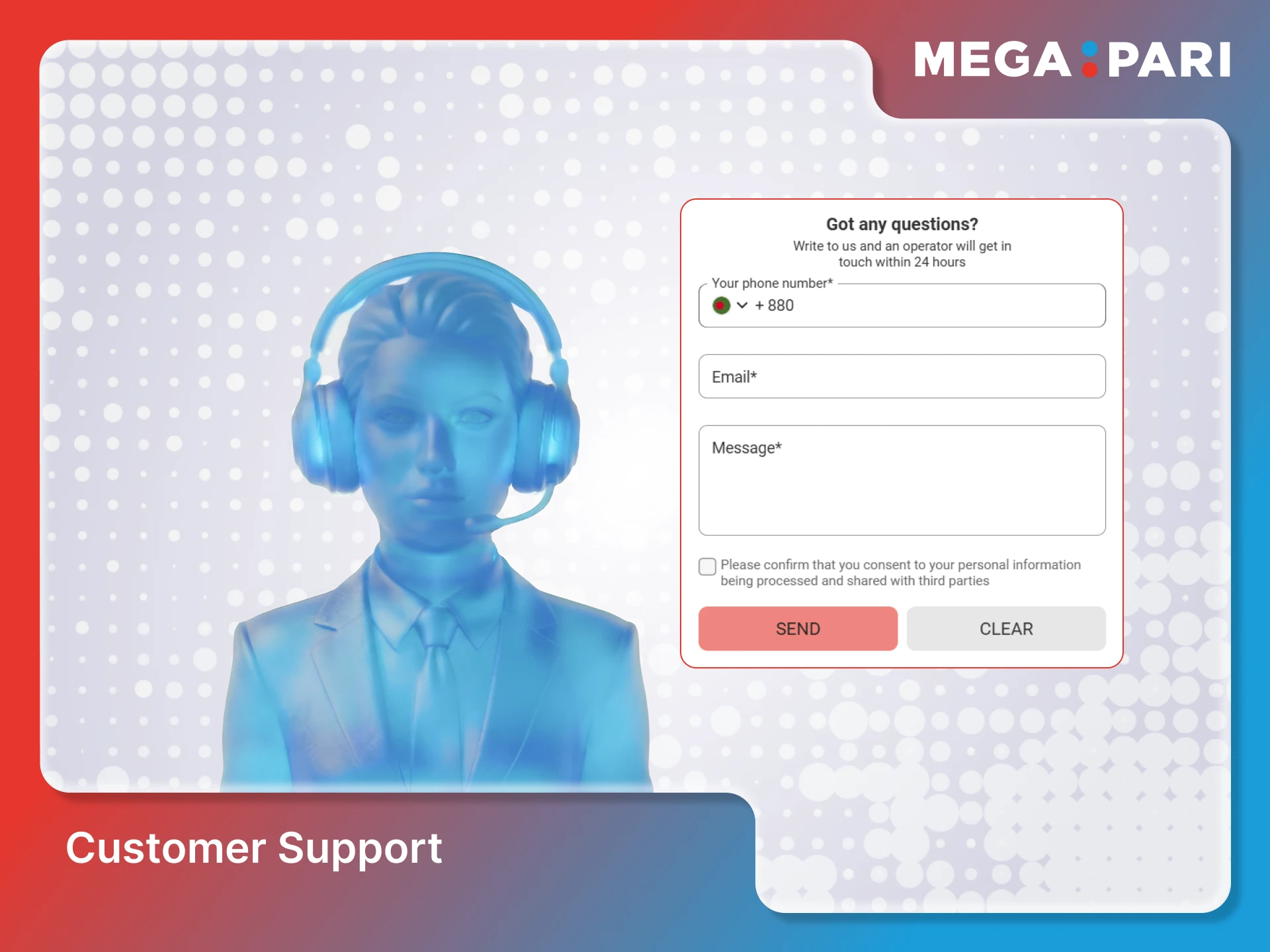 Contact the Megapari App support team for any technical assistance.