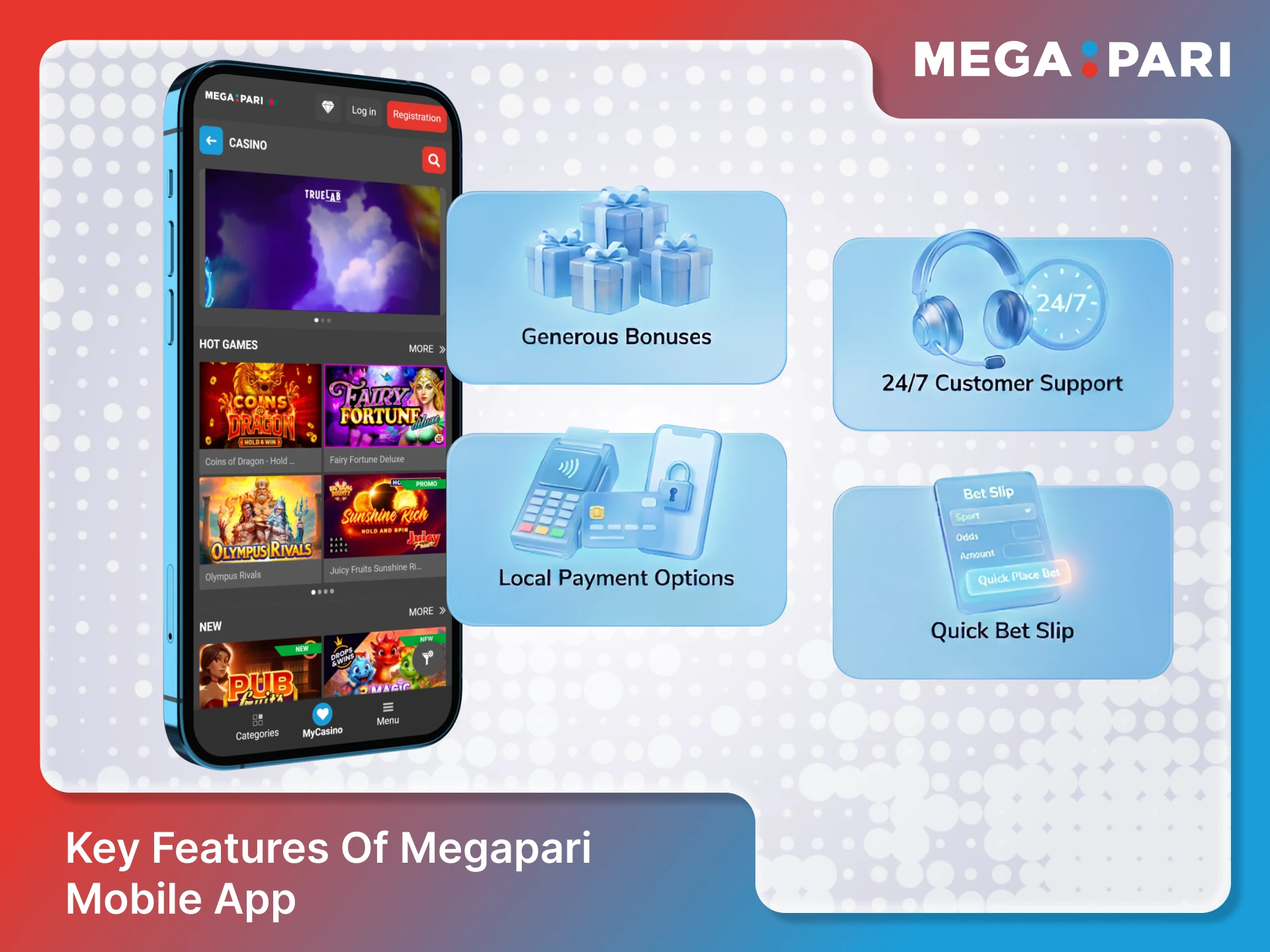 Explore the Official Megapari App features for a premium experience.