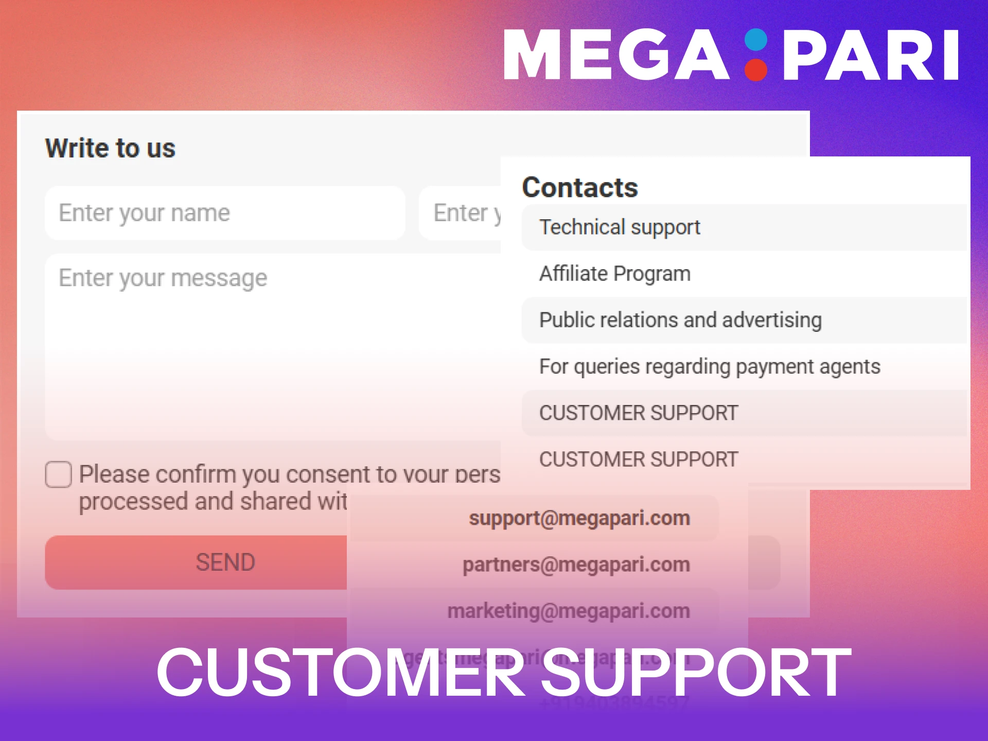 Contact MegaPari customer support for any assistance in India.
