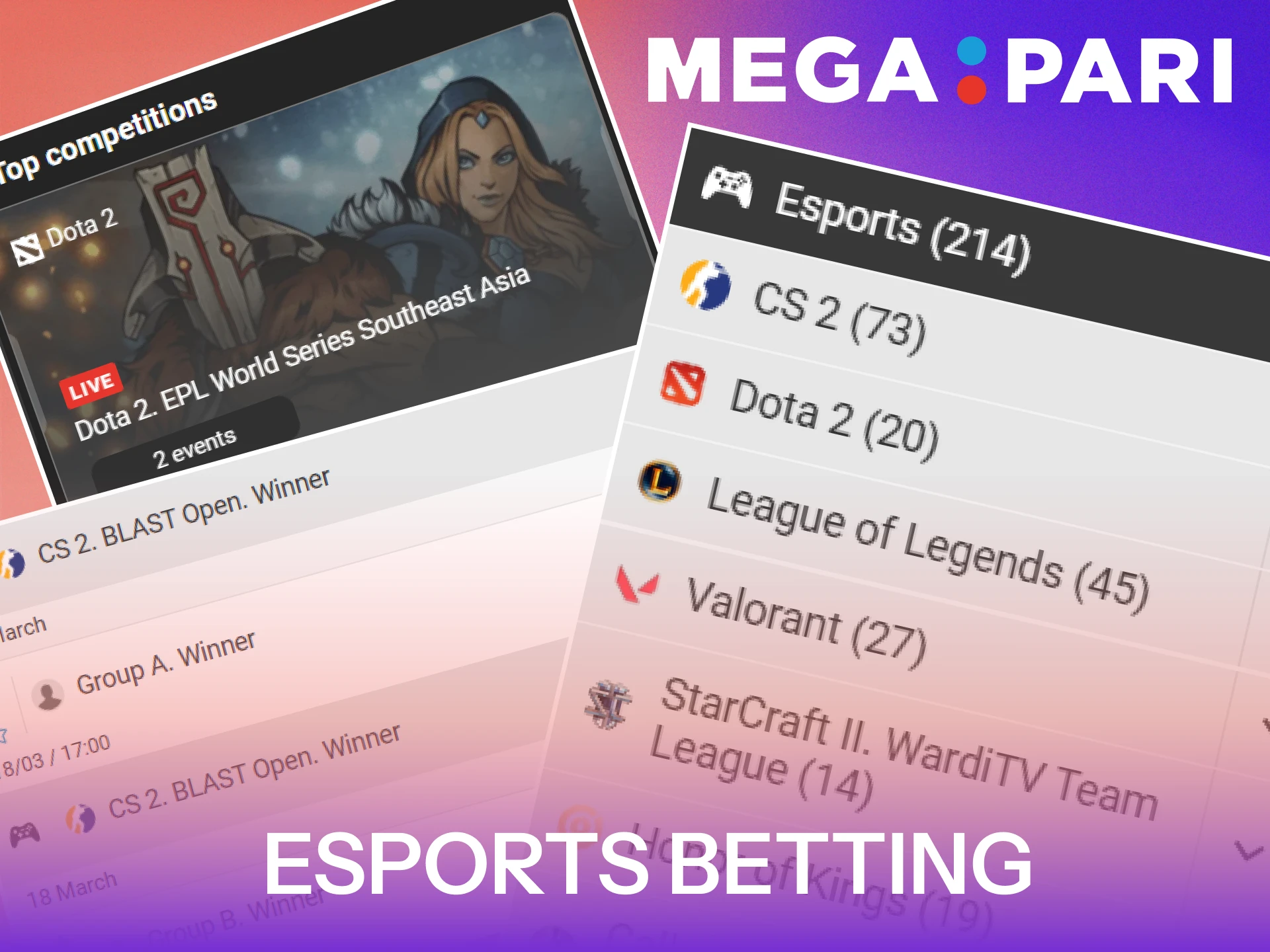 Place winning bets on top eSports events at MegaPari India.