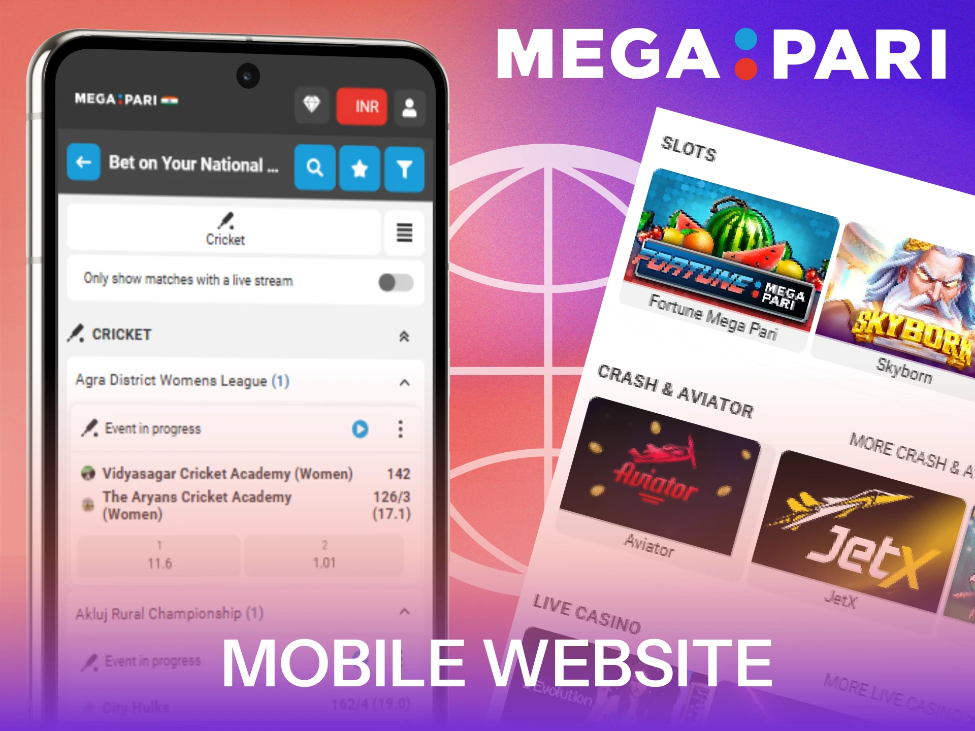 Use the MegaPari mobile website version for easy betting access.