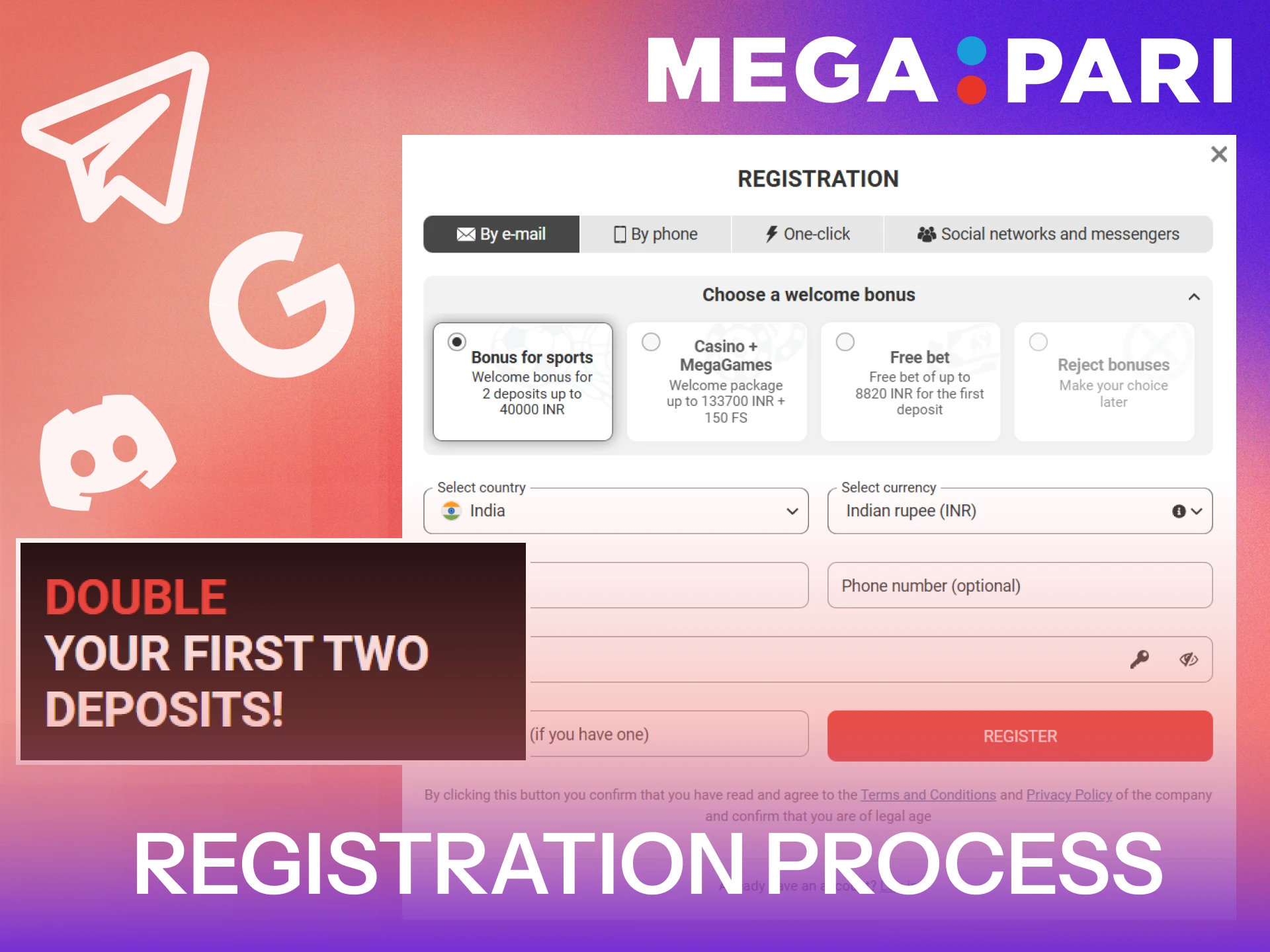 Start the registration process to create a new MegaPari account.