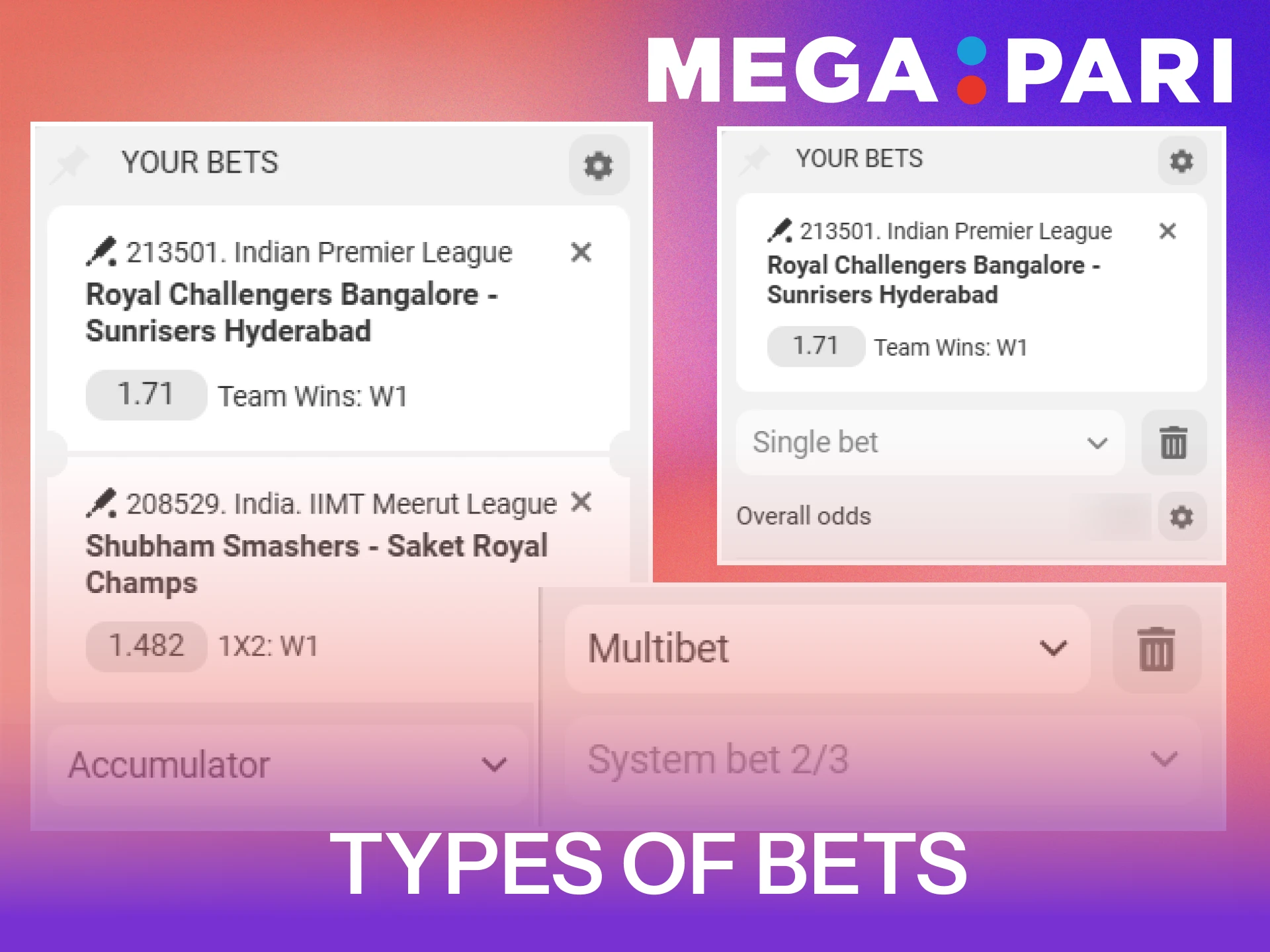 Choose different types of bets for your MegaPari strategy.