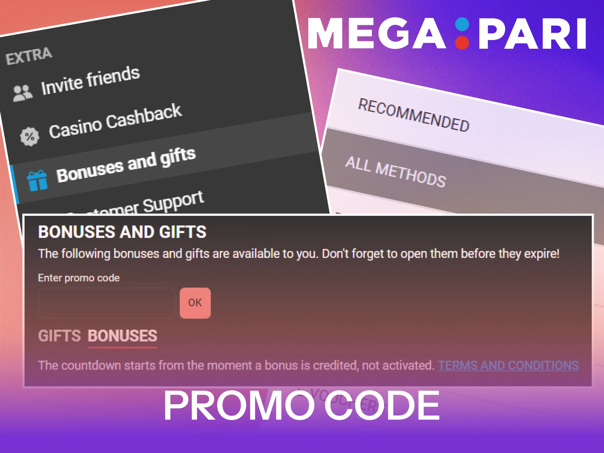 Enter your unique promo code in the MegaPari App now.