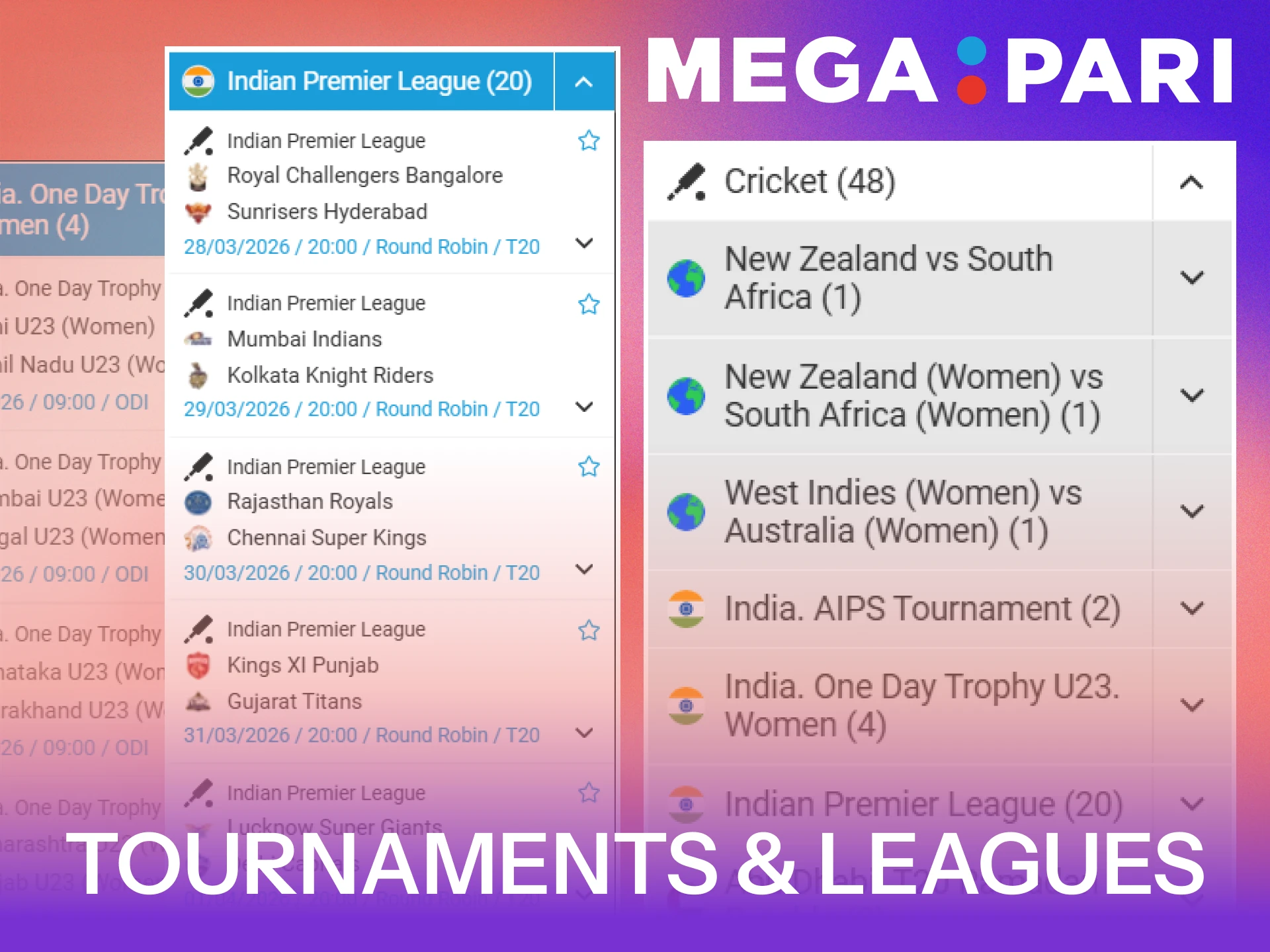 Bet on famous cricket tournaments through MegaPari cricket betting platform.