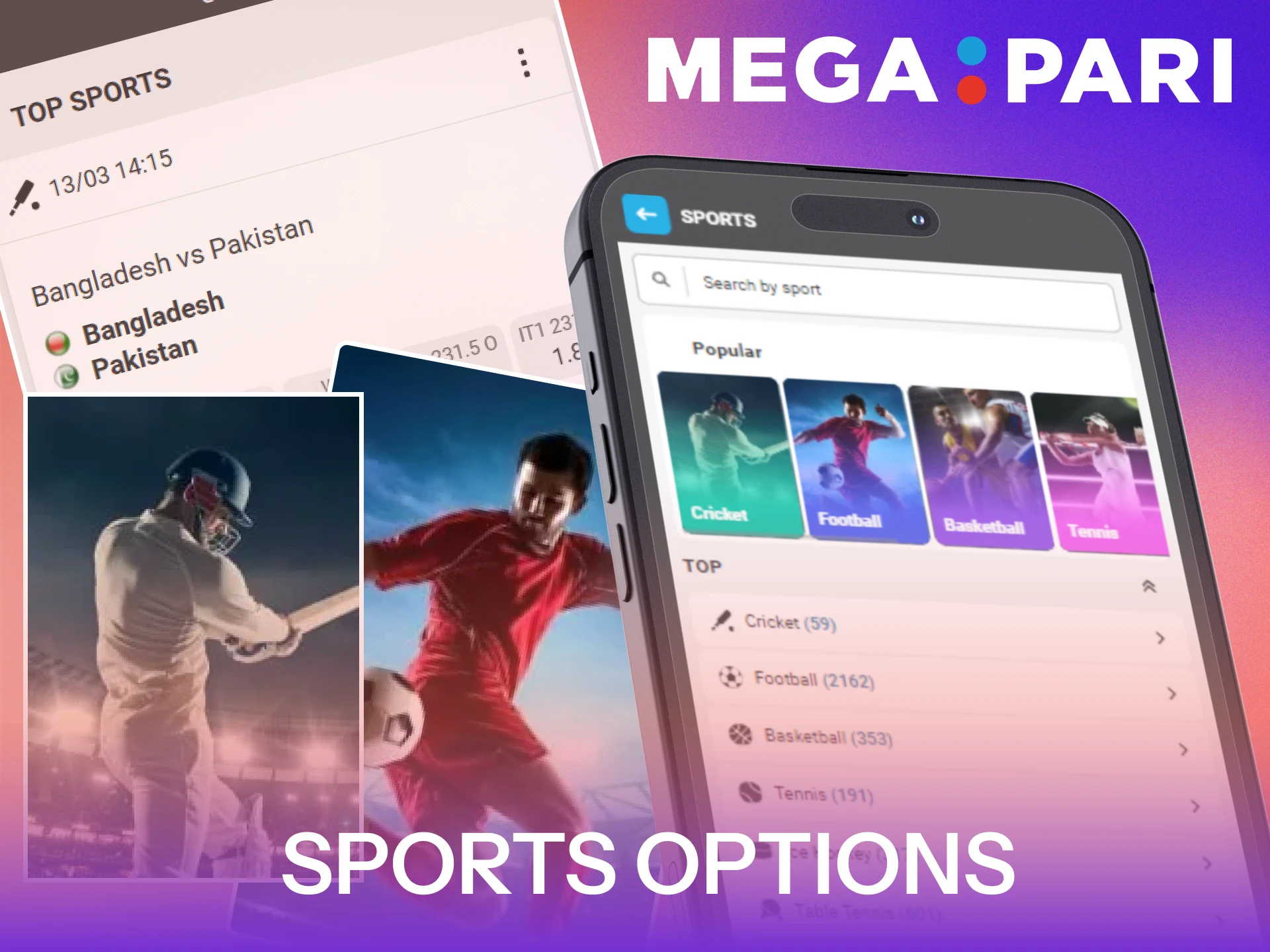 Explore diverse sports betting options available in the MegaPari App.