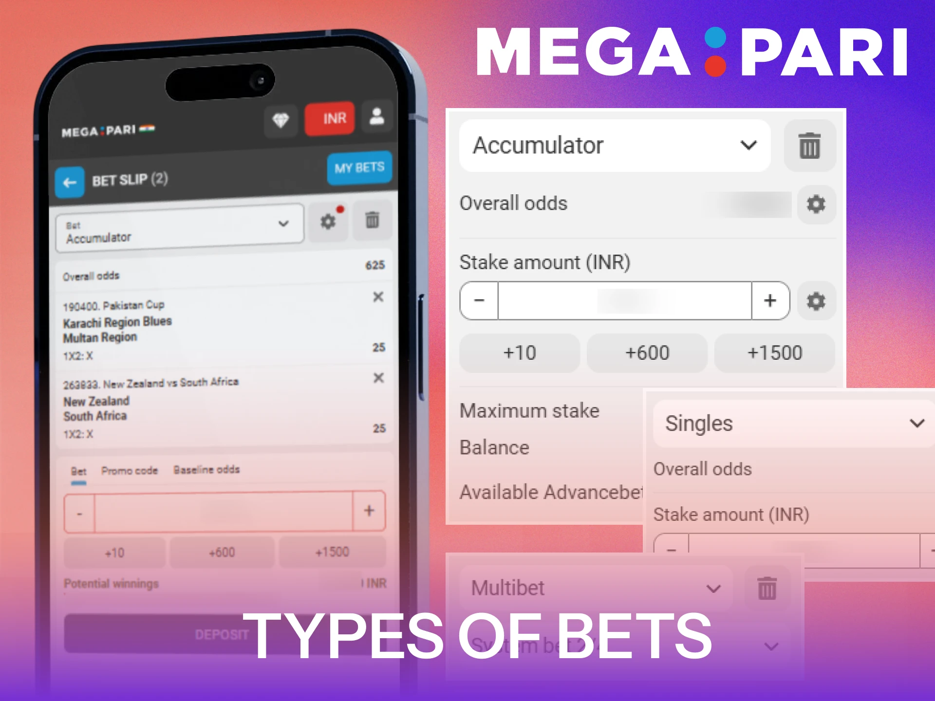 Place different types of bets using the MegaPari App.